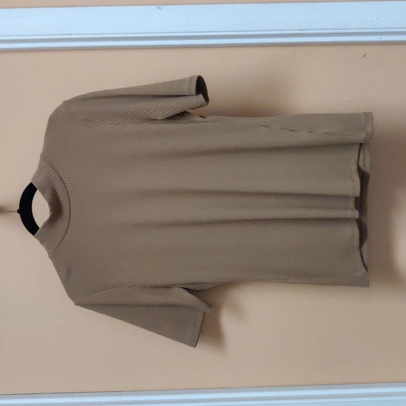 Women's Light Chocolate Short Sleeve Ribbed Mock Turtleneck Size L - Picture 2 of 3